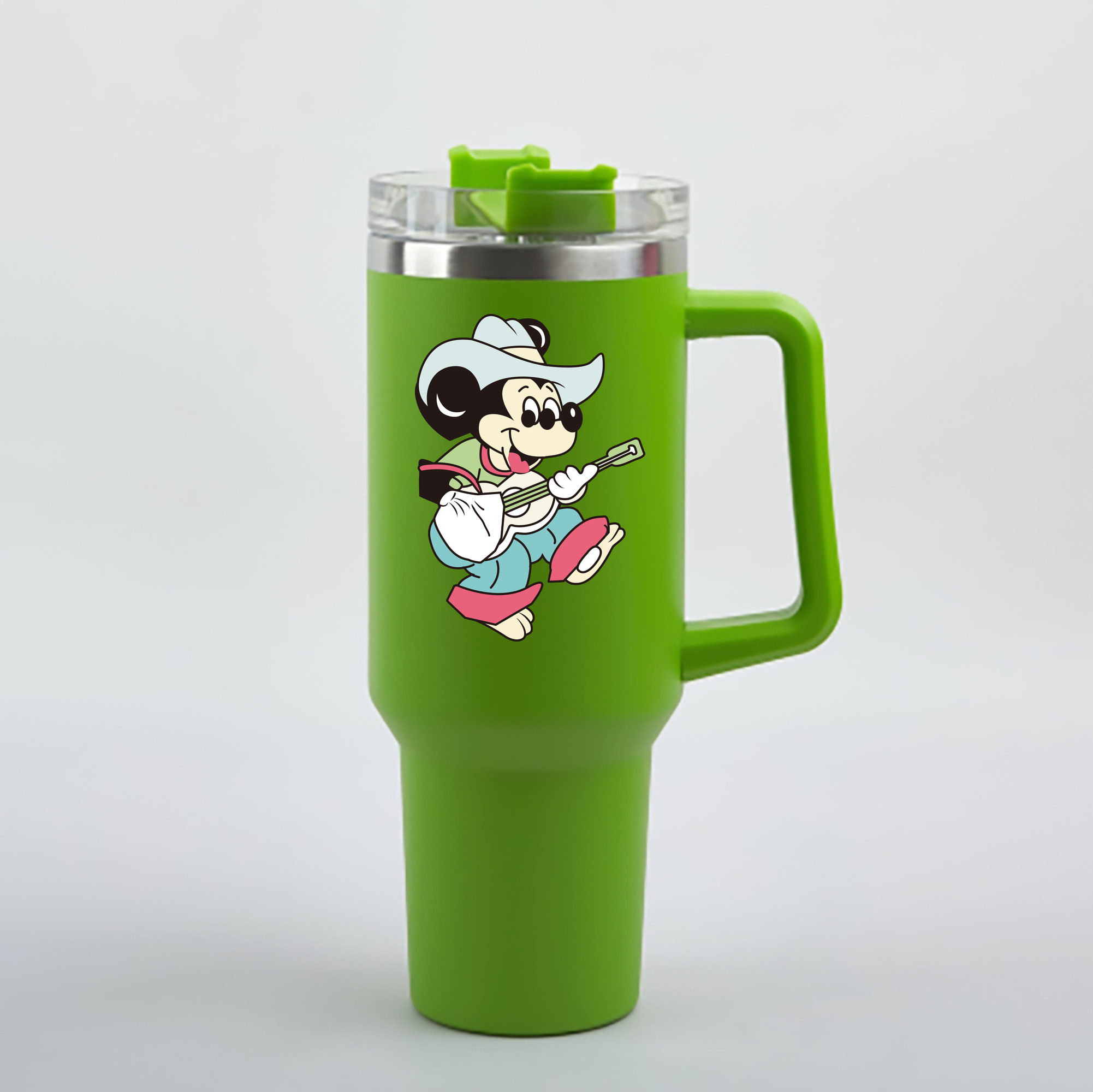 （画像用） ミッキーマウス Mickey Mouse 1200mL車用タンブラー - クリスタルステッカー（プラスチックストロー付き）